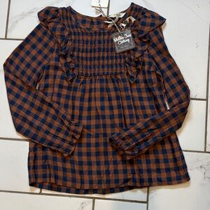 Matilda Jane Girls Navy and Rust Plaid Blouse w/ Ruffles - NWT, size 10
